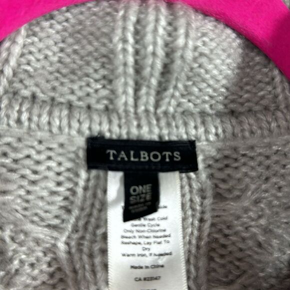 Talbots Gray Cable Knit Wool Blend Poncho Cape Minimalist Classic Preppy Cozy - Picture 5 of 15